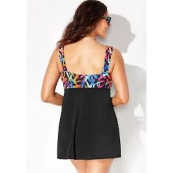 Longitude Women’s Size 18 The Front Swim Dress Sparkler Tummy Control One Piece - Picture 2 of 9